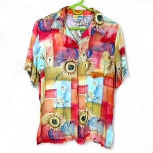 Colorful Floral Sunflower Button Down Shirt - Vintage Sea Suns Shirt